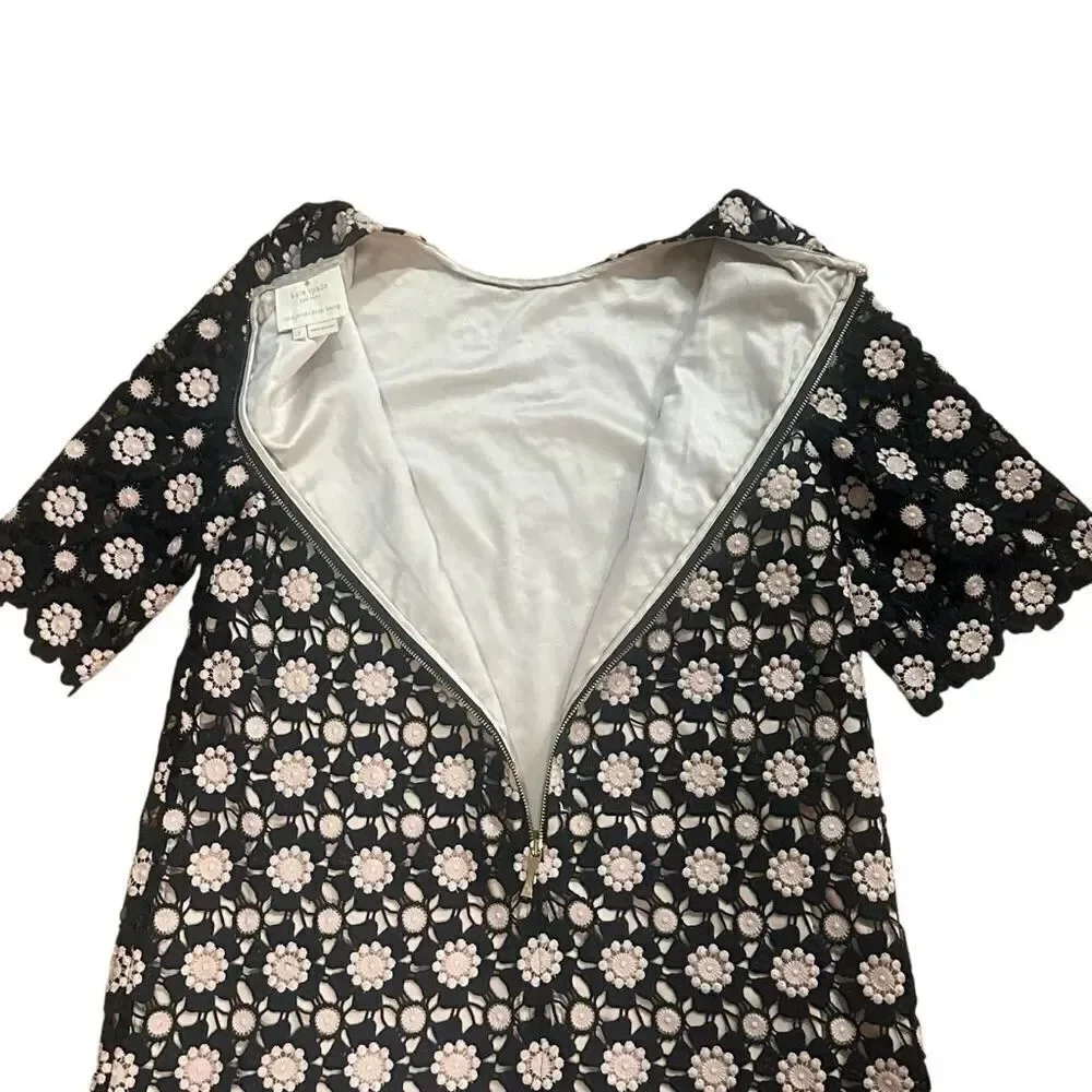 Kate Spade Black Pink Flower Lace Shift Dress Size 2